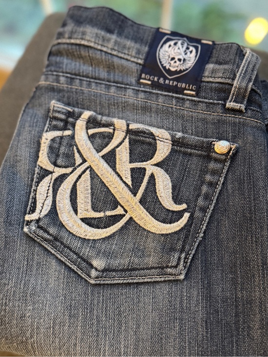 Rock & Republic Denim - Rock & Republic Jagger Low Rise Skinny Jeans Sz 26 Dark Wash Embroidered Pockets